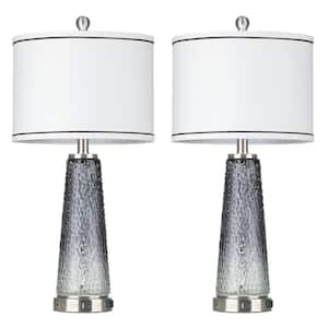 26 in. Grey Glass Table Lamp Set with USB, Tpye-C Ports and Built-In Outlet