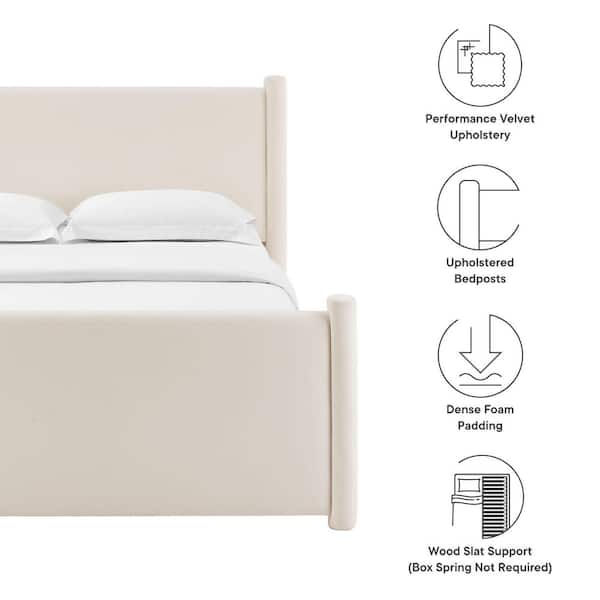 MODWAY Rael White Wood Frame Full Platform Bed with Upholstered