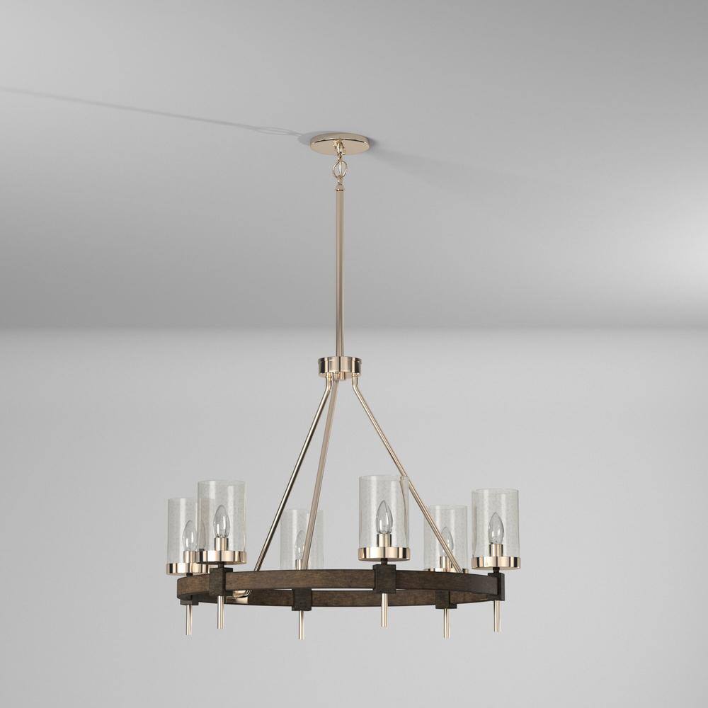 Stone Grey and Brushed Nickel 6-Light Chandelier with Clear Seedy Glass
