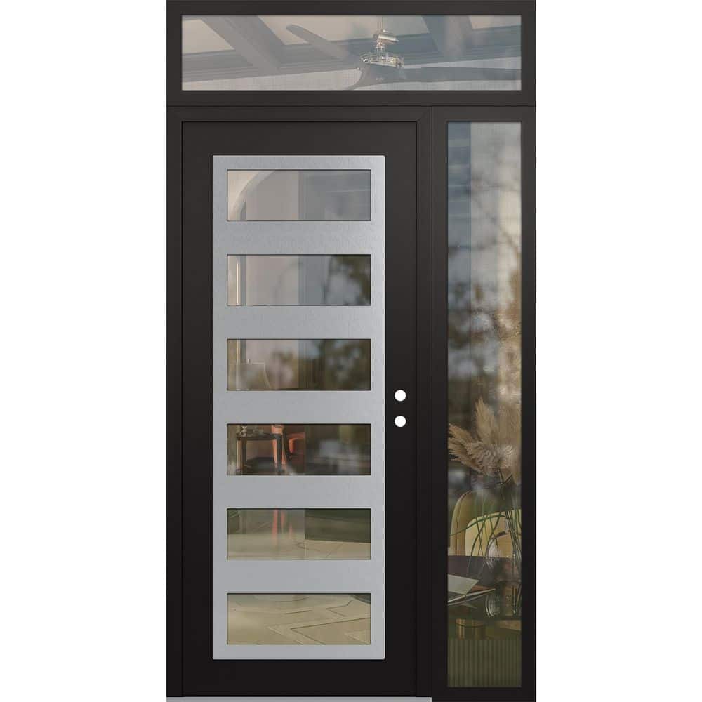 C9 50 in. x 96 in. Silver P Left-Hand/Inswing Clear Glass Black/Black Sidelite+Transom Steel Prehung Front Door price history on PriceWatchPro
