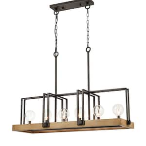 6-Light Black No Decorative Accents Shaded Geometric Chandelier for Dining Room;Foyer with No Bulbs Included