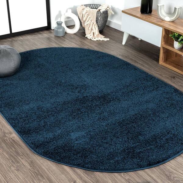 5 ft. x 8 ft. Navy Haze Solid Low-Pile Oval Area Rug