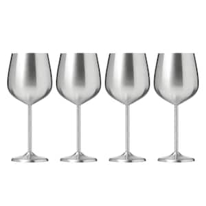 18 oz. Silver Stainless Steel White Wine Glass Set (Set of 4)