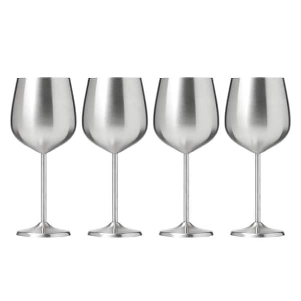 18 oz. Silver Stainless Steel White Wine Glass Set (Set of 4)
