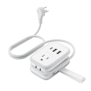 3 ft. Wrapped Around Extension Cord 2-Outlet Flat Plug Travel Power Strip with 3 USB Ports