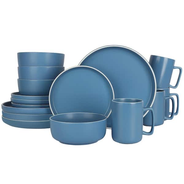 Gibson Gap Home 16-Piece Round Stoneware Dinnerware Set in Solid Matte Light Blue