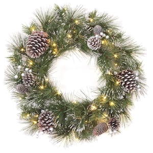 24 in. Artificial Whitter Pine Wreath with LED Lights