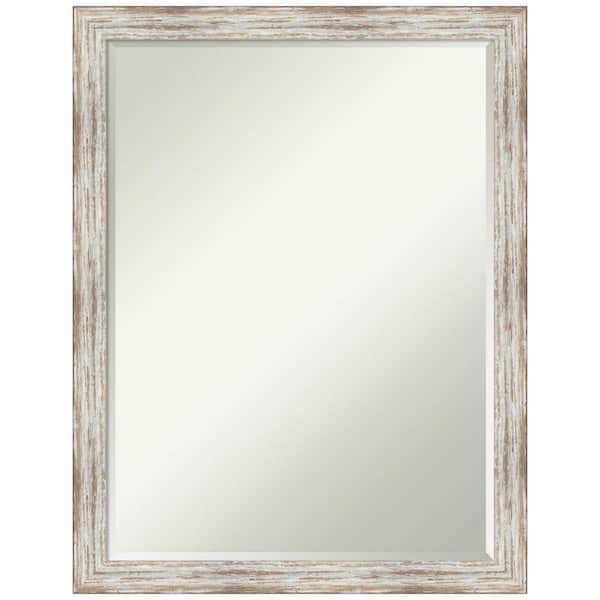 Amanti Art Distressed Cream 20.5 in. x 26.5 in. Petite Bevel Farmhouse Rectangle Wood Framed Wall Mirror in Cream