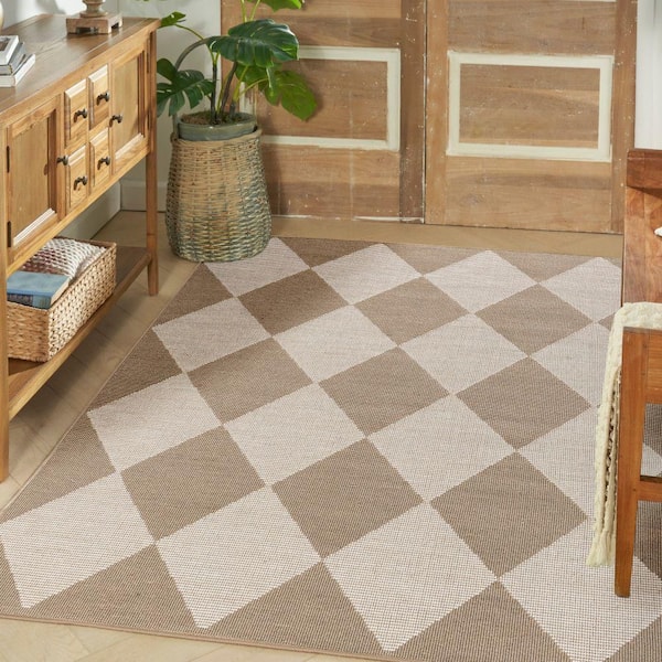 Washable Modern Jute Natural Ivory 4 ft. x 6 ft. Geometric Contemporary Area Rug