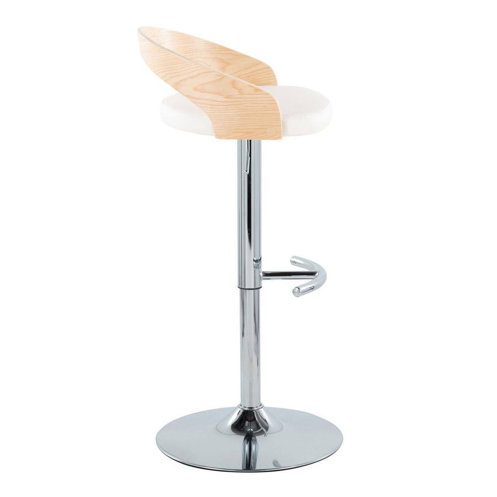 White and Natural Wood Adjustable Swivel Bar Stools, Set of 2
