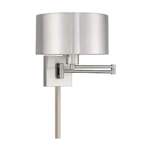 Atwood 1-Light Brushed Nickel Plug-In/Hardwired Swing Arm Wall Lamp with Metal Shade