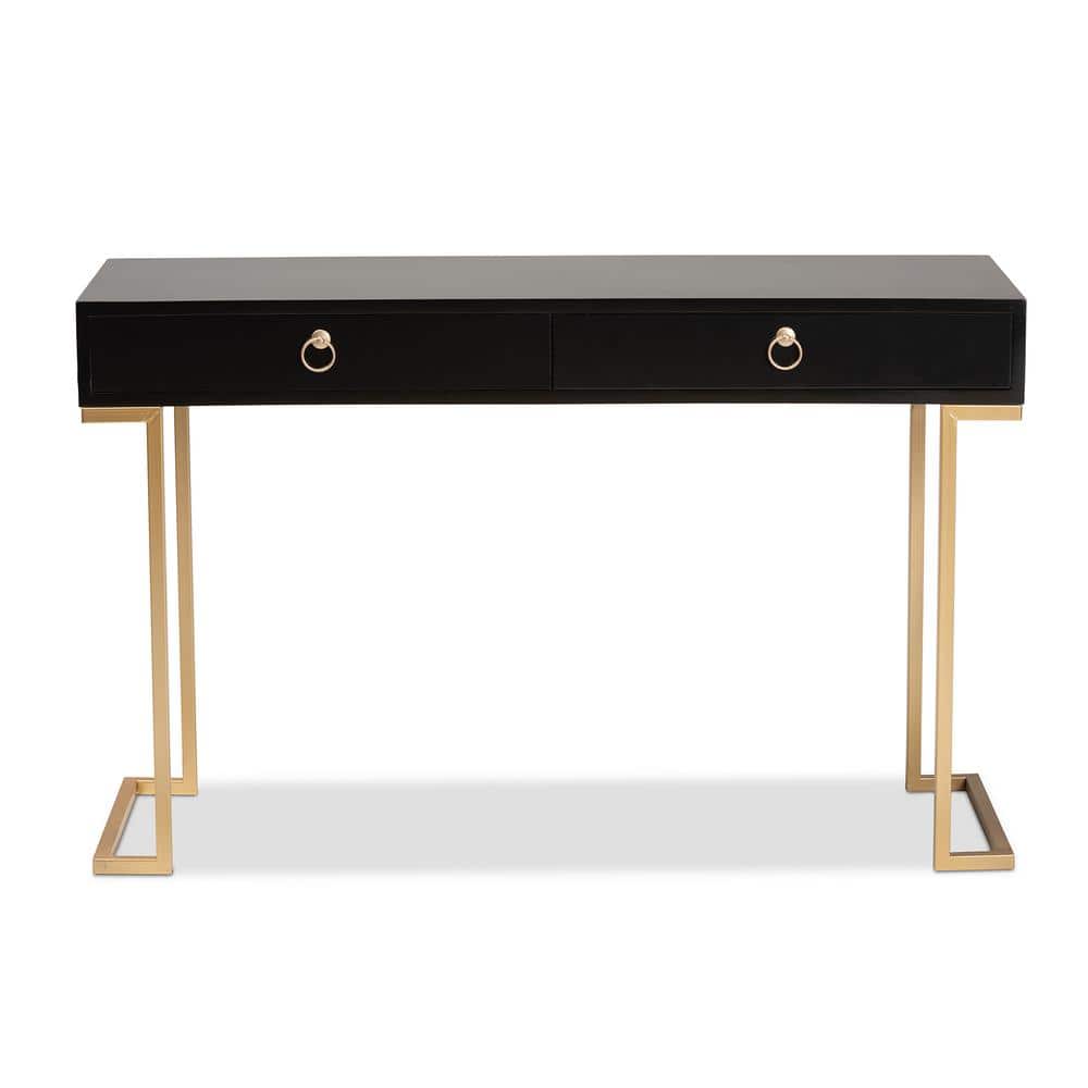 Black and Gold Wood Metal 2-Drawer Console Table