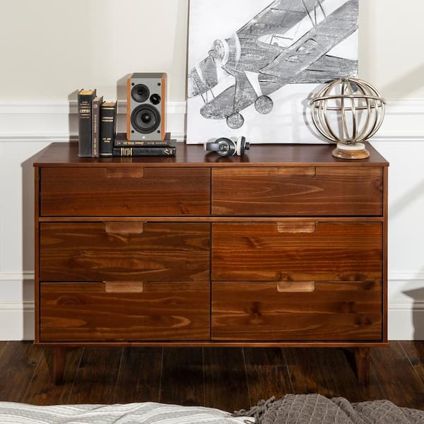 Walker Edison Furniture Company Sloane 6-Drawer Walnut Mid-Century Modern Solid Wood Dresser