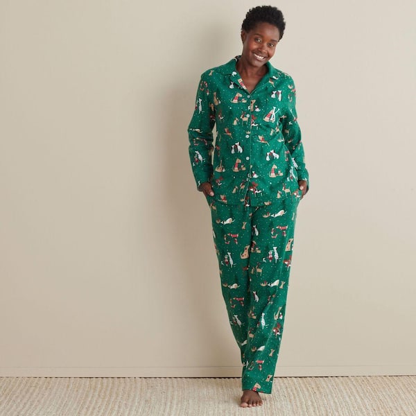 Company Cotton Family Flannel Sleep And Access Women's Small Green Multi Pajama Set