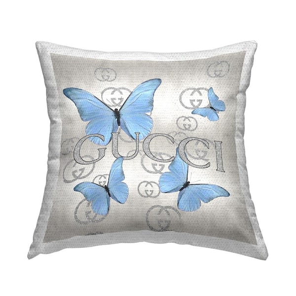 Trendy Blue Butterflies Blue Square Outdoor Throw Pillow