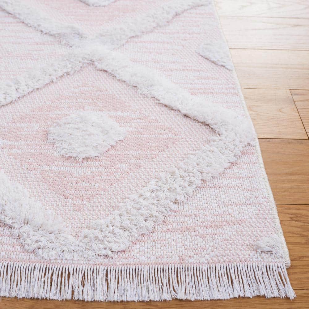 Ivory and Pink Boho-Mod Augustine 54'' Flat Woven Area Rug