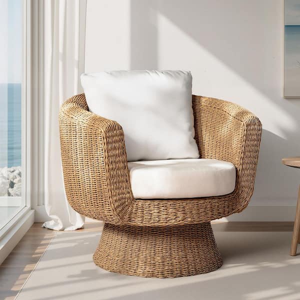 Malia Natural Rattan Swivel Chair with Metal Frame