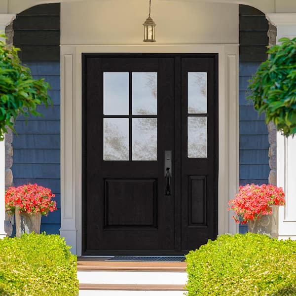 Regency 51 in. x 80 in. 1/2-4Lite Clear Glass LH Onyx Stain Mahogany Fiberglass Prehung Front Door w/12in.SL