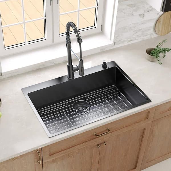 Flynama 24-Inch Stainless Steel Drop-In/Undermount Sink with Faucet & Drain