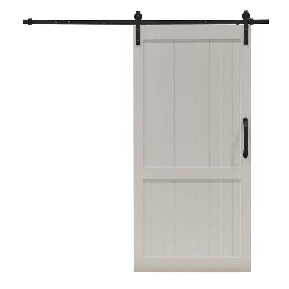 Pinecroft 42 in. x 84 in. Millbrooke White H Style PVC Vinyl Sliding Barn Door with Hardware Kit - Door Assembly Required -  MLB4284HKD