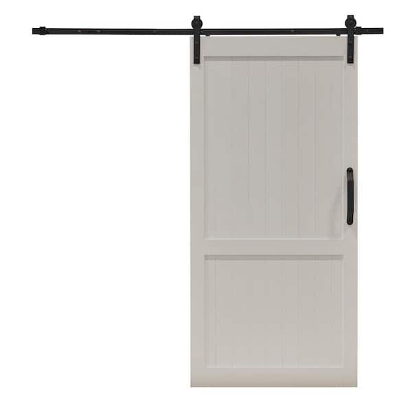Pinecroft 42 in. x 84 in. Millbrooke White H Style PVC Vinyl Sliding Barn Door with Hardware Kit - Door Assembly Required