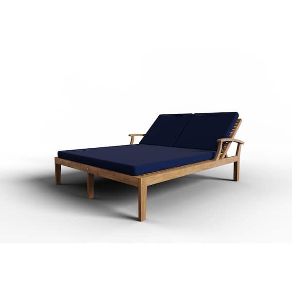 Unbranded Delaine Outdoor Teak Outdoor Double Chaise Loungewith Sunbrella Cushion In Navy