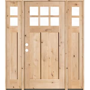 60 in. x 80 in. Craftsman Knotty Alder Right-Hand/Inswing 6-Lite Clear Glass Unfinished Wood Prehung Front Door with DSL