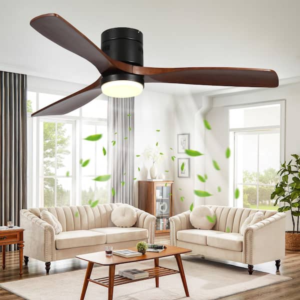 52 in. Wood Indoor Black Ceiling Fan with Dimmer LED Light and DC Reversible and APP/Remote Control and Memory Function