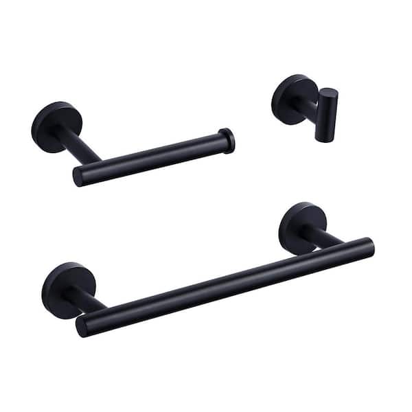 3-Piece Bath Hardware Set with Towel Bar, Toilet Paper Holder and Robe Hook in Matte Black