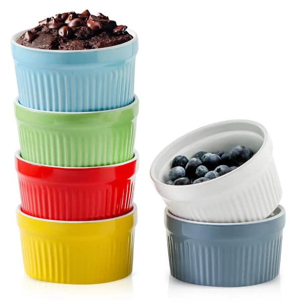 2-Piece Round Ceramic Ramekins Porcelain Dessert Baking Cups Set Oven Safe Microwave Dishwasher Safe Sky Blue