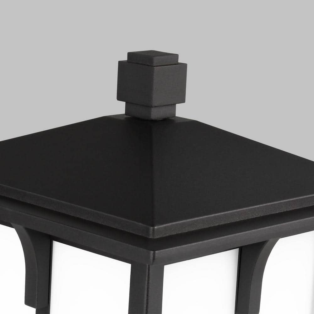 Black Etched Glass 1-Light Outdoor Post Lantern