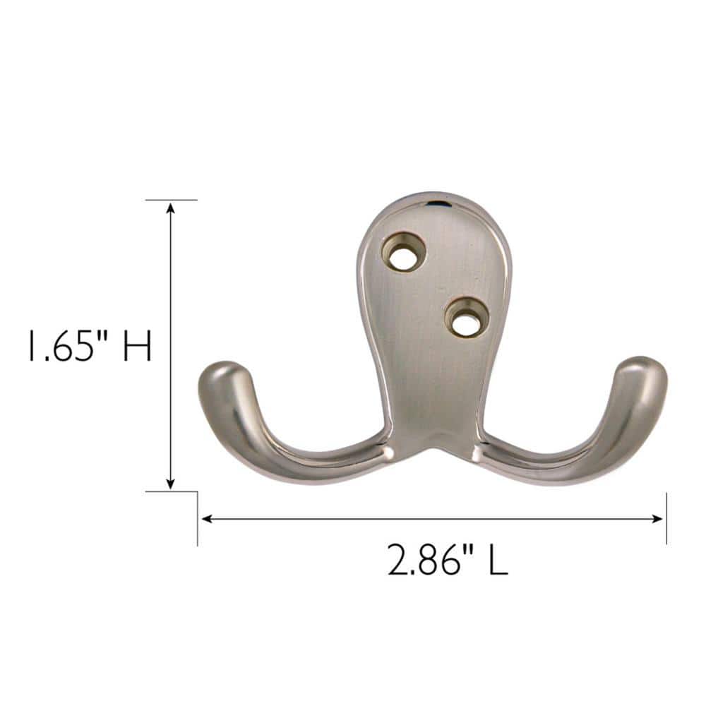 Satin Nickel Double Hook 10-Pack for Extra Storage
