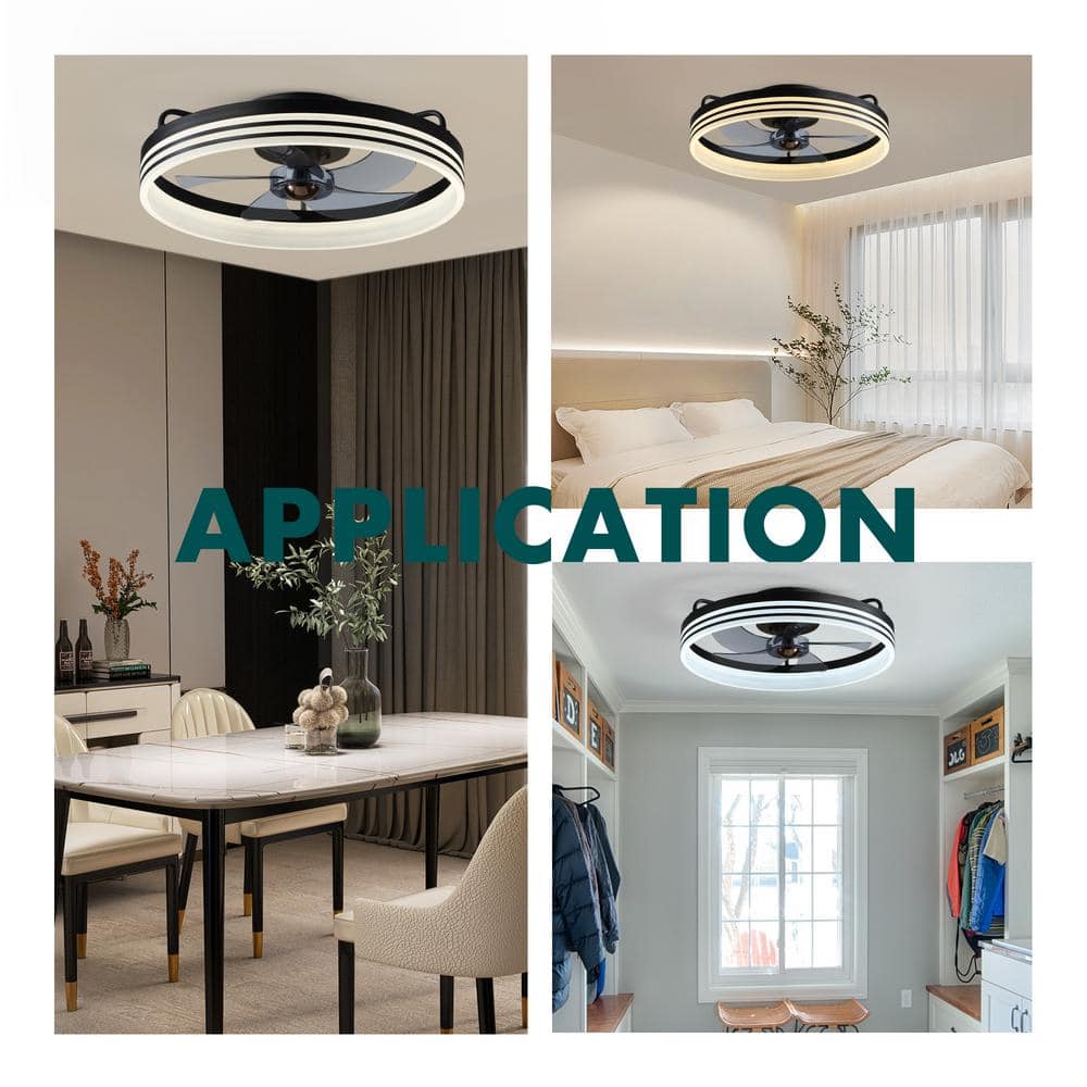 20" Black Aluminum Low Profile Ceiling Fan with Integrated LED Light and Remote