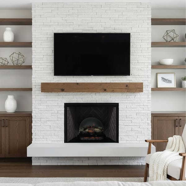 Real Glow 23 in. Crackling Electric Fireplace Log Set Heater with Multi-Color LED Flames, Mirror Glass Illusion, Remote