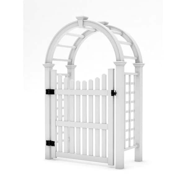 Nantucket Deluxe 95.5 in. x 60 in. Vinyl Arbor with 60 in. Picket Gate
