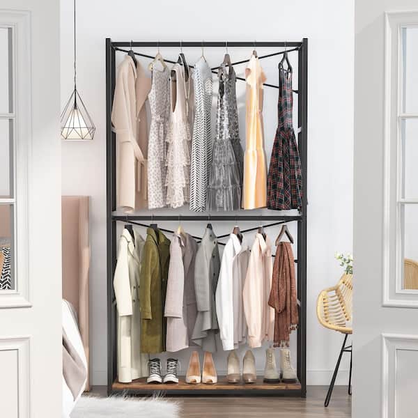 BYBLIGHT Brown Free-standing Closet Organizer Garment Rack with Double  Hanging Rod BB-U0028GX - The Home Depot