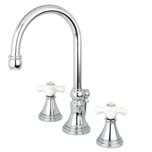 Governor 2-Handle High Arc 8 in. Widespread Bathroom Faucets with Brass Pop-Up in Polished Chrome