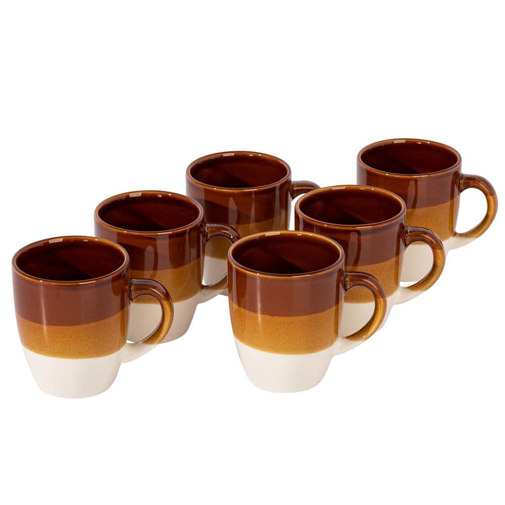 Summer Sunrise Camping Sculpted Stoneware Coffee Mugs, Set of 6