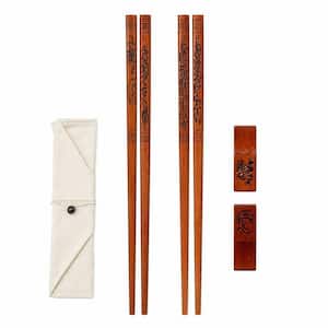 2 Pairs Reusable Wooden Chopsticks Set, Hand-Carved Dragon and Phoenix Design, Non-Slip Grip