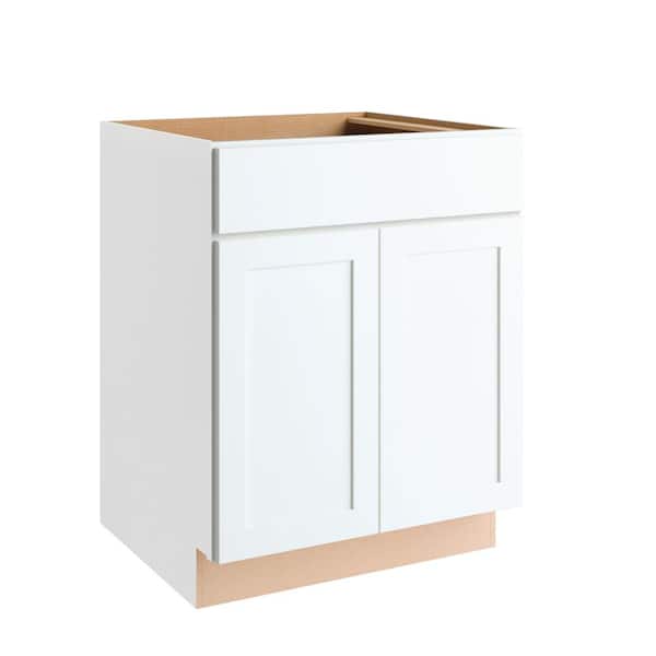 Hampton Bay Courtland 27 in. W x 24 in. D x 34.5 in. H Assembled Shaker Base Kitchen Cabinet in Polar White