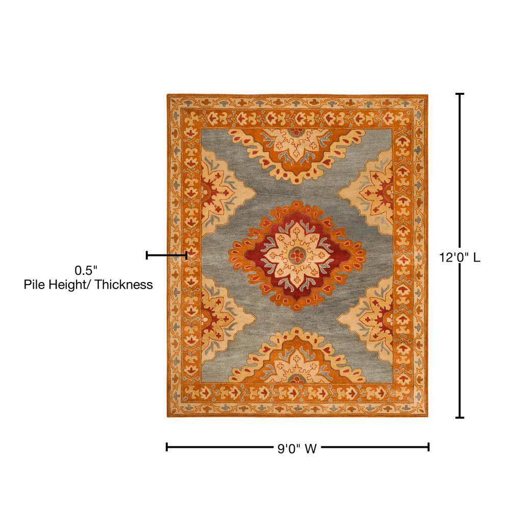 Blue and Rust Hand-Tufted Wool 9' x 12' Area Rug