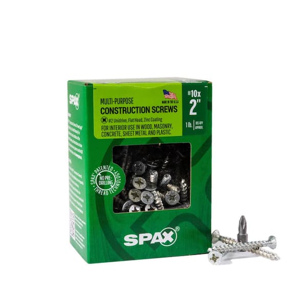 SPAX #10 x 2 in. Zinc Coated Phillips-Square Drive Flat Undercut Full  Thread Multi-Purpose Screw (105 per Box) 4101010500504 - The Home Depot