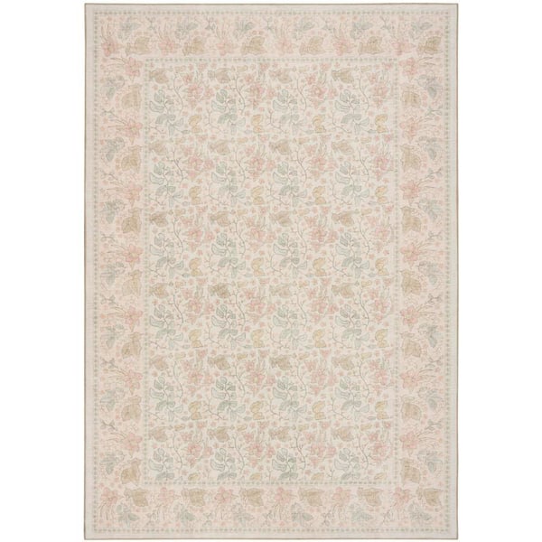 Botanical Washables Beige Multicolor 8 ft. x 10 ft. Floral Contemporary Area Rug