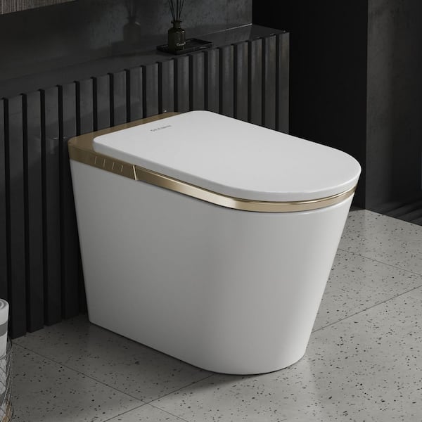 MEDUNJESS L-D Elongated Smart Toilet 1.34 GPF in Gold Seat with Auto Open/Close, Auto Flush and Heated Seat
