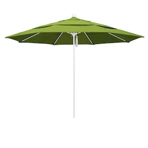 11 ft. White Aluminum Commercial Market Patio Umbrella with Fiberglass Ribs and Pulley Lift in Macaw Sunbrella