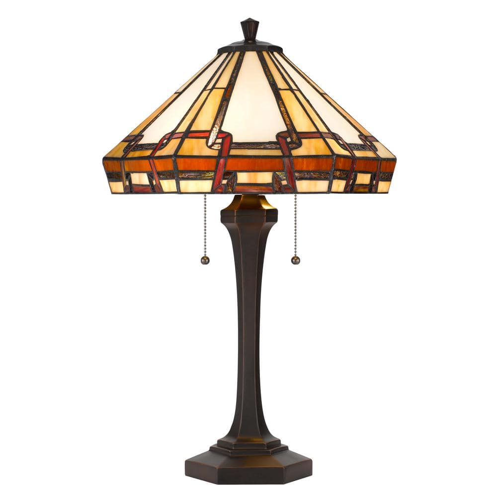 24.5 in. Dark Bronze Resin and Metal Table Lamp with Tiffany Shade