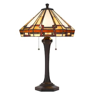 24.5 in. Dark Bronze Resin and Metal Table Lamp with Tiffany Shade