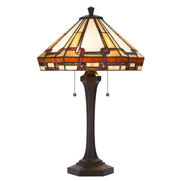 CAL Lighting 24.5 in. Dark Bronze Resin and Metal Table Lamp with Tiffany Shade