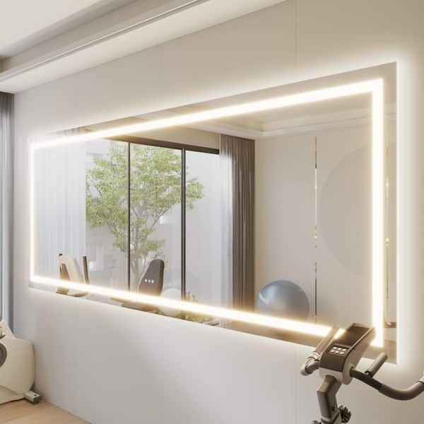 118 in. W x 48 in. H Rectangular Frameless LED Light Anti-Fog Bathroom Wall Mirror with Backlit and Front Light