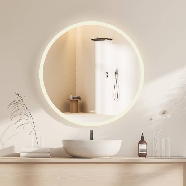 ROSWELL ow 36 in. W x 36 in. H Round Acrylic Frameless LED Wall Bathroom Vanity Mirror in White